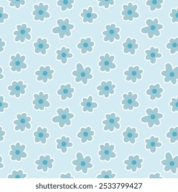 Padrão floral sem emenda azul claro com margaridas delicadas em um fundo pastel. Ideal para decoração de bebê, projetos têxteis calmantes, projetos de primavera e papéis de parede calmantes