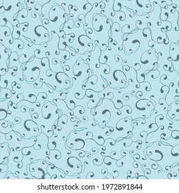 Light blue seamless French style print. Abstract background with vectron curls for fabric, homemade dough and wallpaper.