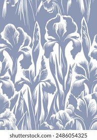 Light blue seamless nature pattern background vector Iris flower, floral print, allover print, vector