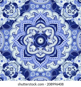 Light blue seamless pattern. Ornamental monochrome background