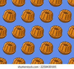 LIGHT BLUE SEAMLESS VECTOR BACKGROUND WITH FRESH DELICIOUS CUPCAKES