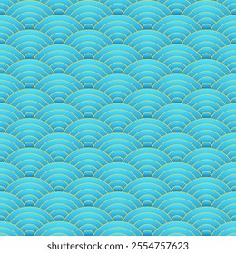 Light blue seigaiha seamless pattern. Background with circles. Fish squama, dragon scale or waves. Geometric ornament	