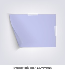 Light blue sheet of paper on gray background. Vector realistic illustration. A4 sheet with curled corner