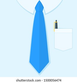 Light blue shirt and necktie. Pen in the pocket. Flat style vector colorful business concept illustration.