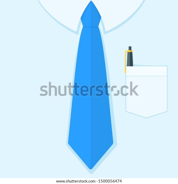 Light blue shirt\
and necktie. Pen in the pocket. Flat style vector colorful business\
concept illustration.