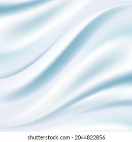 Fondo abstracto de tela de seda azul claro, ilustración vectorial. Tela ondulada, decoración casera, papel pintado.