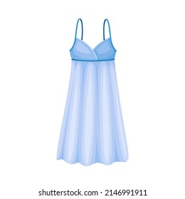 Light blue silk sleeping dress, sleepwear for women. Textile night clothes cartoon vector illustration
