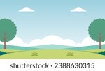 Light Blue Sky View In The Grassfield Simple Blank Cute Cartoon Nature Landscape Vector Background
