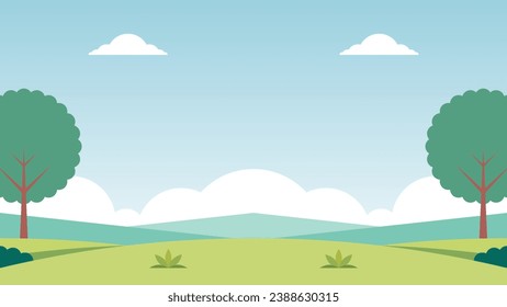 Light Blue Sky View In The Grassfield Simple Blank Cute Cartoon Nature Landscape Vector Background
