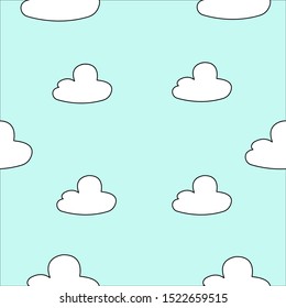Light blue sky white clouds pattern seamless. Set of blue sky, clouds. Vector