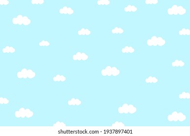 light blue sky white clouds, vector seamless pattern