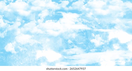 Céu azul claro com nuvens brancas Pintura em aquarela Textura macia Nuvens fofas no fundo do céu. Visão em nuvem.