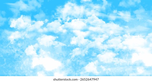 Céu azul claro com nuvens brancas Pintura em aquarela Textura macia Nuvens fofas no fundo do céu. Visão em nuvem.