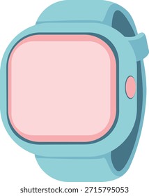 Ilustración de reloj inteligente azul claro que representa la tecnología portátil, el cronometraje digital, el seguimiento de la salud y los accesorios modernos de estilo de vida en un diseño plano limpio.