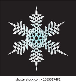 Light blue snowflake isolated on black background. Gradient, vector