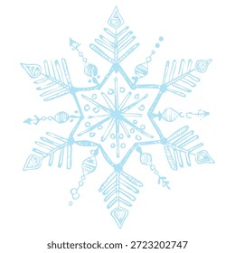 Copo de nieve azul claro sobre fondo textil de Vector de invierno geométrico escarchado elegante sin costuras blanco