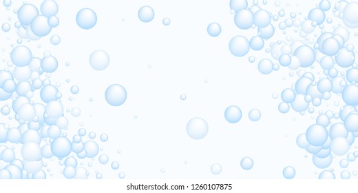 Light blue soap foam bubbles vector concept, abstract shampoo soapy effect background. Water and detergent foam bubbles illustration. Circle blue elements background for hygiene cosmetics soap shampoo