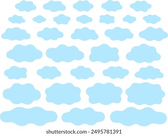 Light blue soft cloud silhouette illustration set