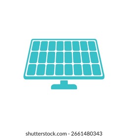 Light blue solar panel icon displaying a rectangular array of solar cells with a supporting stand, rendered against a clean, minimalist white background.