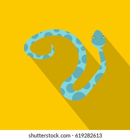 Light blue spotted snake icon. Flat illustration of blue spotted snake vector icon for web