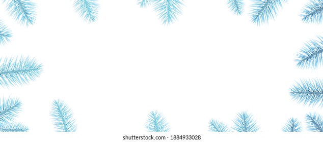 Light blue spruce branches frame. Winter decoration. Vector illustration.