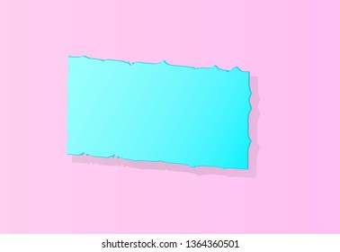 light blue squared banner with jagged edges with shadows on a pink background blue banner on a pink background