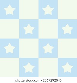 light blue star shape in square chessboard seamless pattern 