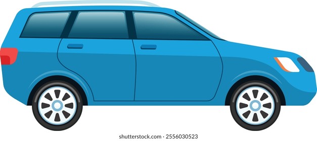 Light blue station wagon car icon positioned in a side view, parked and isolated against a clean white background, representing modern transportation and family travel