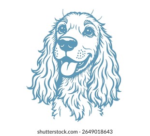 A light blue, stylized illustration of a Cocker Spaniel's head, set against a clean white background, showcasing its friendly expression.