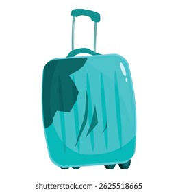 Light blue suitcase damaged during a flight, illustrating travel problems and baggage handling issues