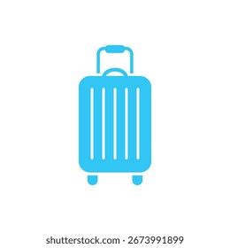 Icono de maleta azul claro con asa, sobre fondo blanco, Ilustración vectorial con equipaje, viajes, vacaciones y Elementos de diseño minimalistas.