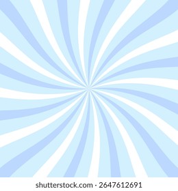 Light blue sunburst background with soft radial swirl. Pastel candy spiral design. Ideal for sweet themes, baby shower, party, or holiday graphics. Bright, clean, and cheerful. Vector illustration.