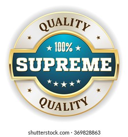 Light blue supreme quality badge with gold border