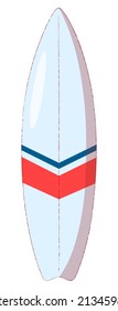 Light blue surfboard in cartoon style. Flat vector illustration isolated on white background.