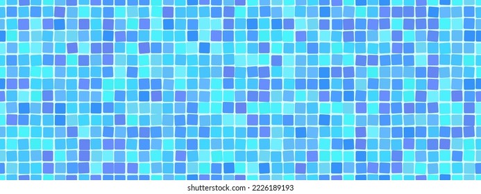 Light blue swimming pool mosaic tile seamless pattern. Abstract vector background. Shower or kitchen floor and wall decoration. Bathroom with modern interior design. Texture of tiny squares