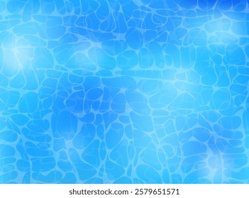 Light blue swimming pool water caustics ripple and flow with waves reflecting light
