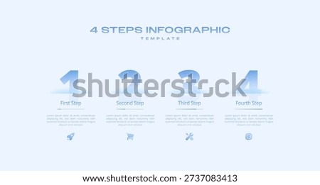 Light Blue Tech Infographic Template with Icons and Gradient Diagram, 4 Step Vector Workflow Layout for Presentations, Banners, Flowcharts, Business Reports, UI Design Assets, Modern Digital Style Pack Pro