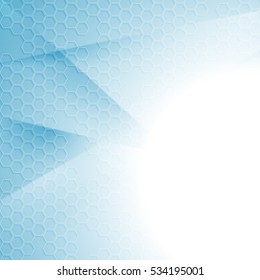 Light blue tech minimal abstract background with hexagon texture. Vector bright design