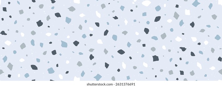 Light blue Terrazzo seamless pattern. Repeated granite stone texture. Color Italian mosaic surface design for paving decoration, floor tile swatch. Vector repeated Venetian marble background concept