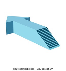 A light blue three-dimensional arrow integrates a set of stairs, pointing towards the sky. This visually represents the journey of progress, the steps involved in achieving goals, and continuous upward movement.