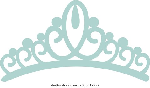 Light blue tiara with swirls and dots is isolated on a white background, symbolizing royalty, luxury, and princess themes, perfect for elegant and feminine designs