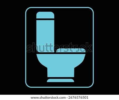 Light blue toilet icon with rounded corners on black background bathroom restroom