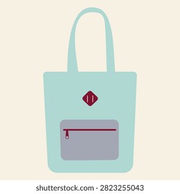 Light blue tote bag flat illustration, canvas shopping and eco bag
