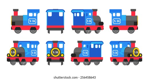 Light blue toy locomotive. The objects are isolated against the white background and shown from different sides