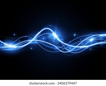 Light blue trail wave vector.Glowing smooth curved lines.Laser wave,glowing light effect,blue trail.	