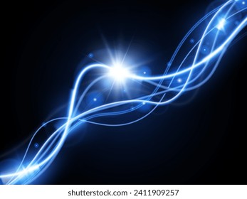 Light blue trail wave vector.Glowing smooth curved lines.Laser wave,glowing light effect,blue trail.