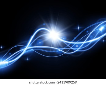 Lichtblaue Spur-Welle Vektor.Glühende, glatte, gekrümmte Linien.Laserwelle, leuchtender Lichteffekt, blauer Spur.