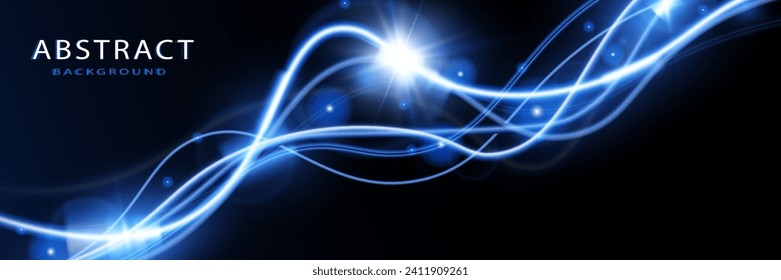 Light blue trail wave vector.Glowing smooth curved lines.Laser wave,glowing light effect,blue trail.