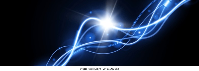 Light blue trail wave vector.Glowing smooth curved lines.Laser wave,glowing light effect,blue trail.