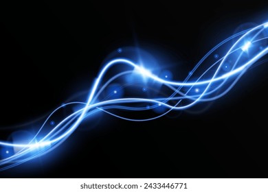 Light blue trail wave vector.Glowing smooth curved lines.Laser wave,glowing light effect,blue trail.